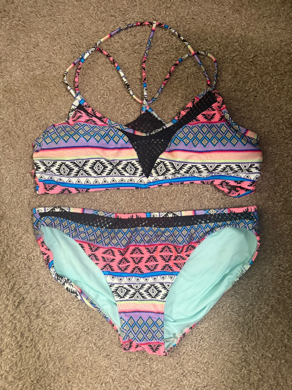 OP Aztec-Trim Two-Piece Bikini - Aqua, Pink, Blue, Black